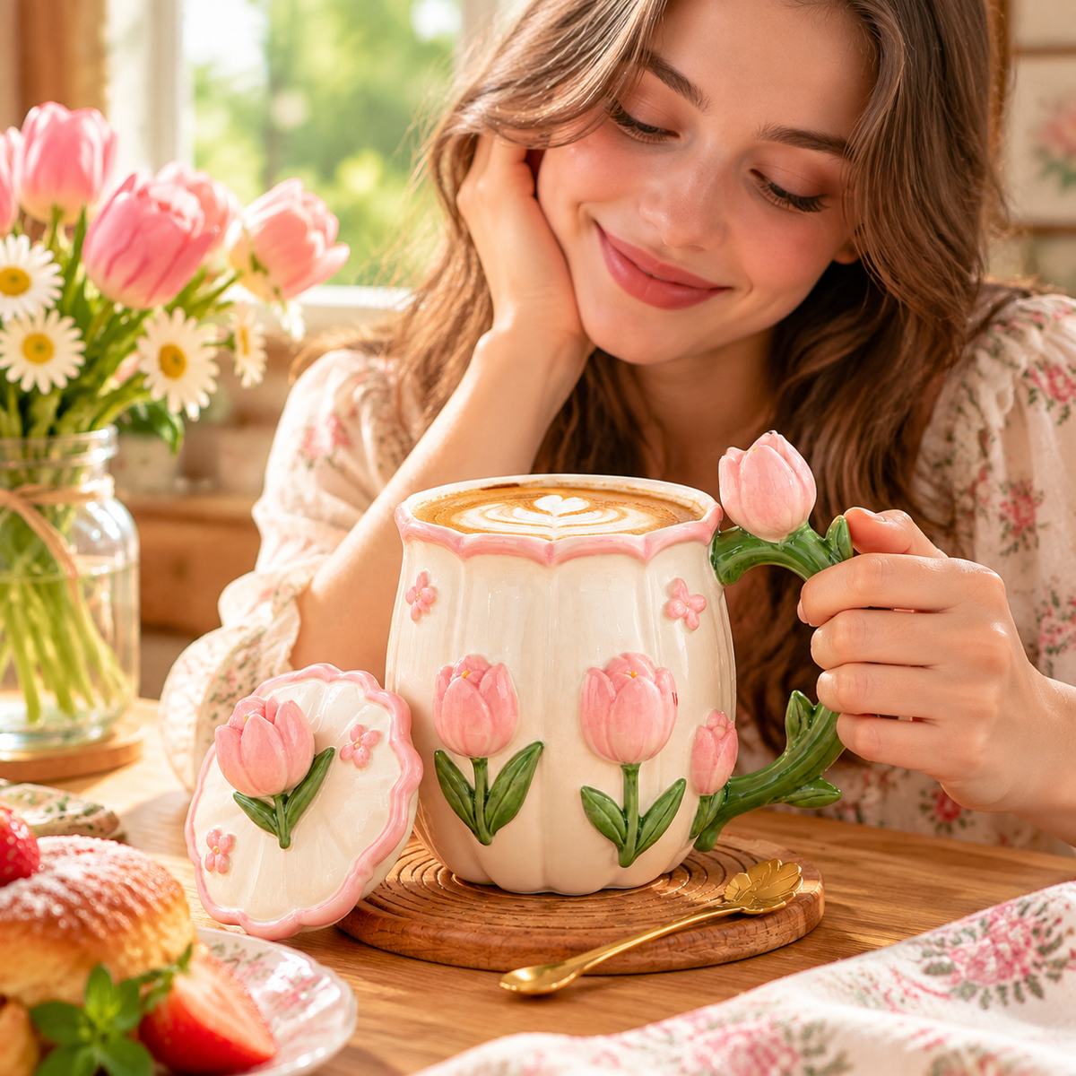 mugfolkery® Tulip Flower Ceramic Coffee Mug