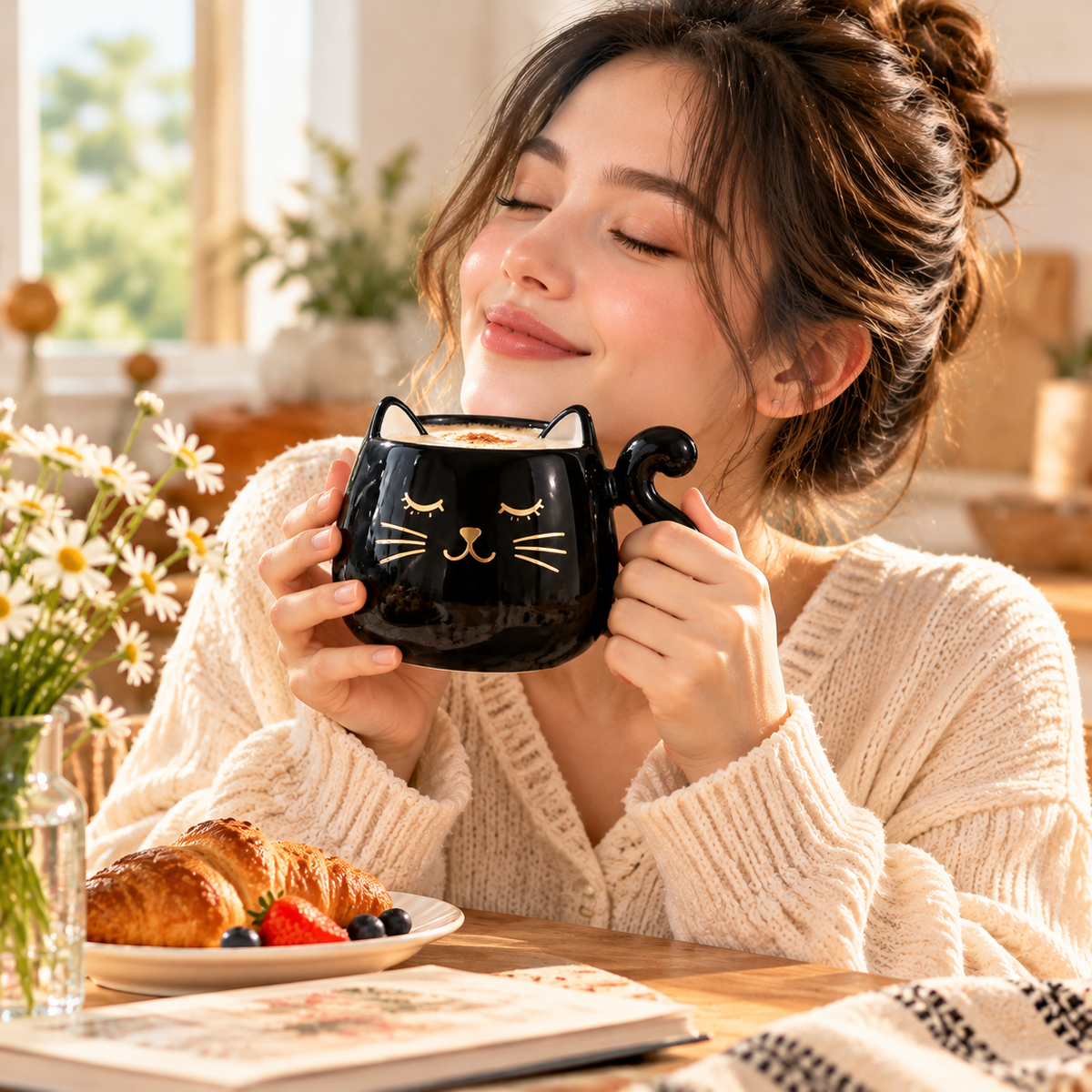 mugfolkery® Black Cat Ceramic Coffee Mug
