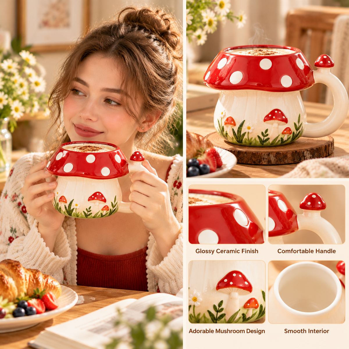 mugfolkery® Mushroom Ceramic Coffee Mug