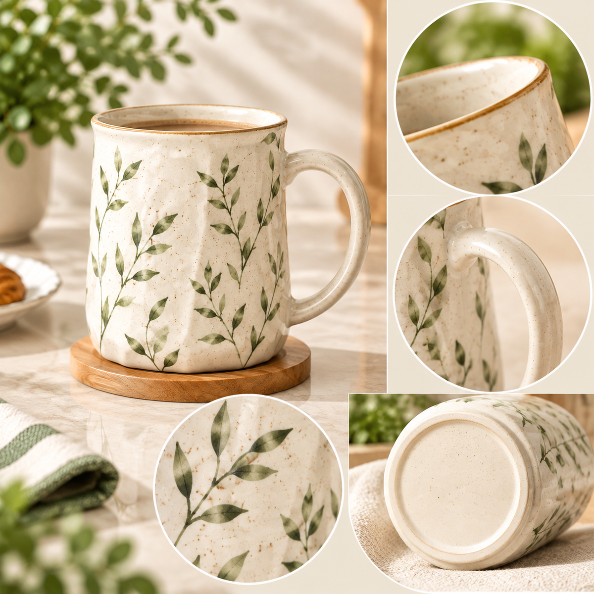 mugfolkery® Botanical Leaf Ceramic Coffee Mug