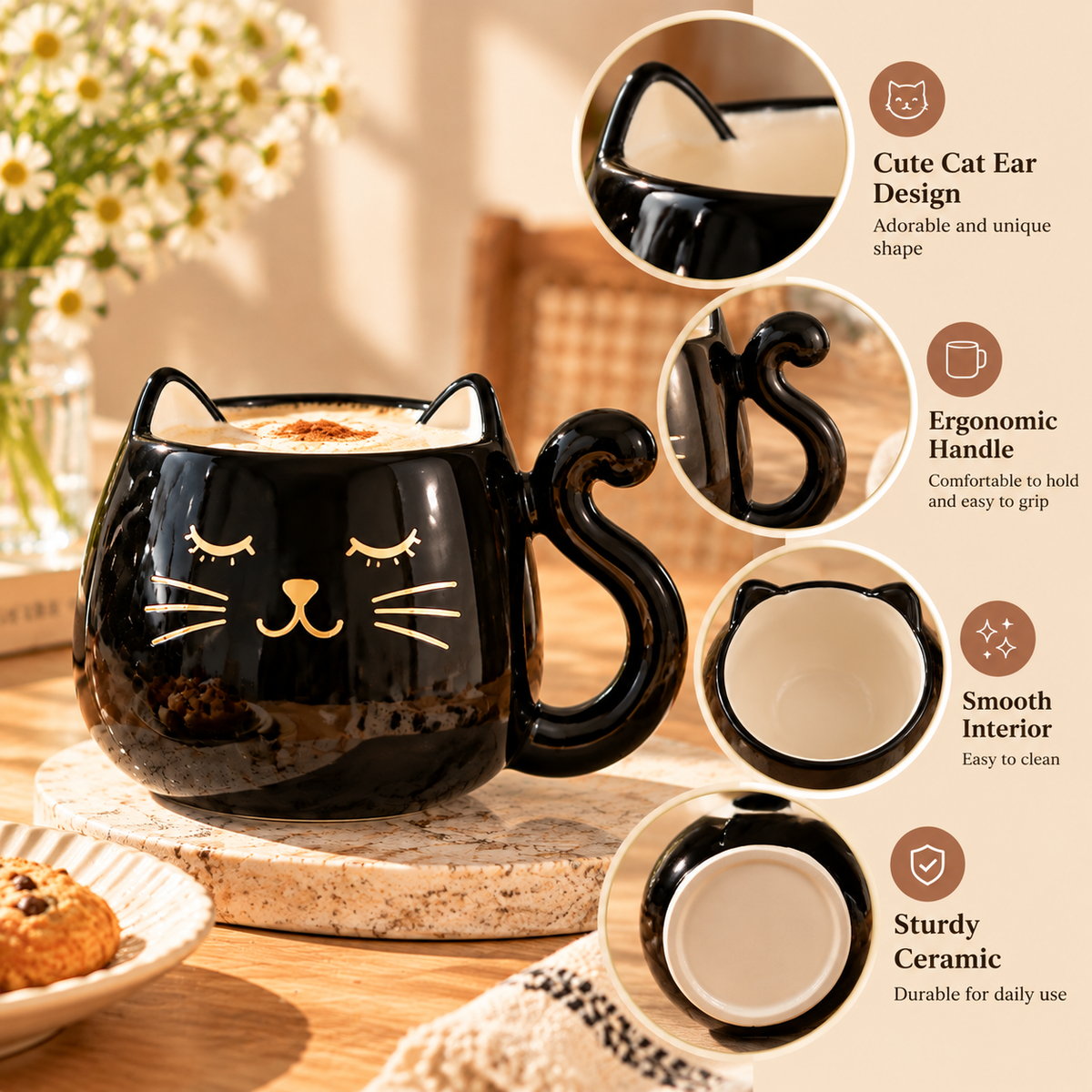 mugfolkery® Black Cat Ceramic Coffee Mug
