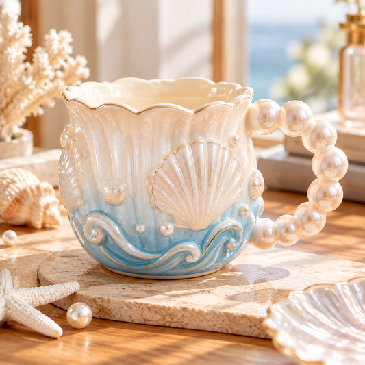 mugfolkery® Seashell Pearl Ceramic Coffee Mug