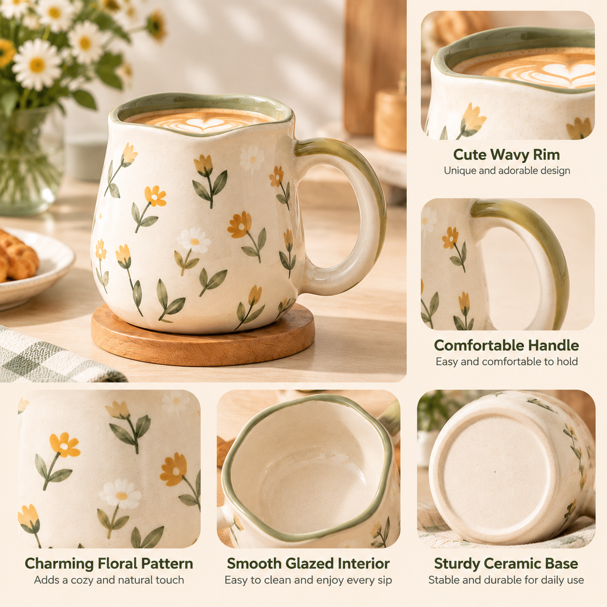 mugfolkery® Floral Ceramic Coffee Mug