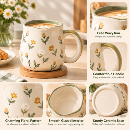 mugfolkery® Floral Ceramic Coffee Mug