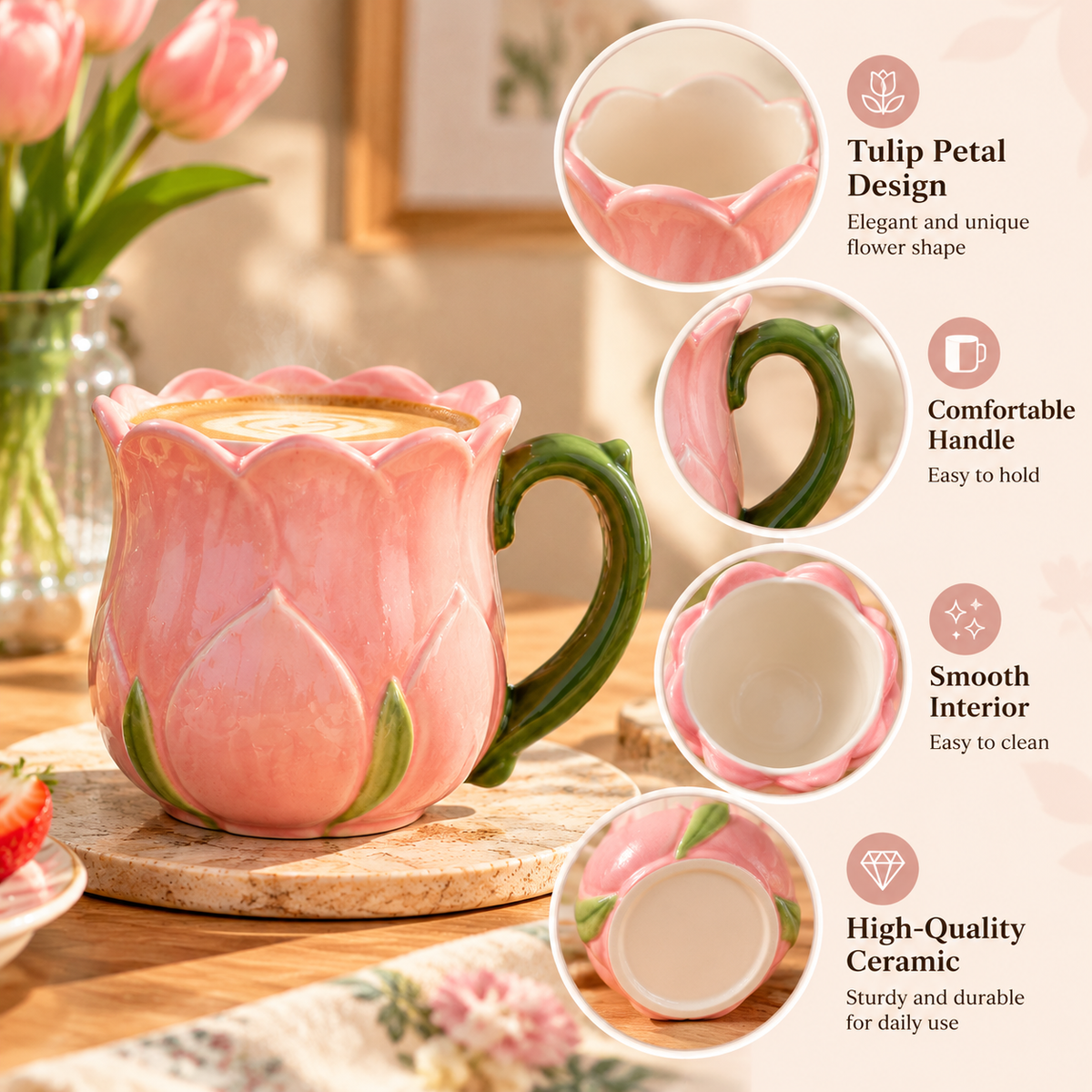 mugfolkery® Tulip Petal Ceramic Coffee Mug