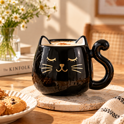 mugfolkery® Black Cat Ceramic Coffee Mug
