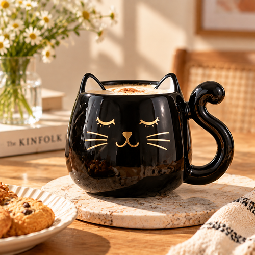mugfolkery® Black Cat Ceramic Coffee Mug