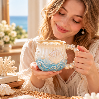 mugfolkery® Seashell Pearl Ceramic Coffee Mug