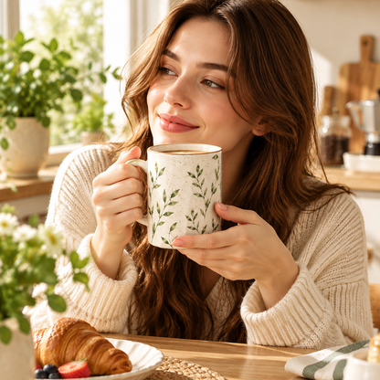 mugfolkery® Botanical Leaf Ceramic Coffee Mug