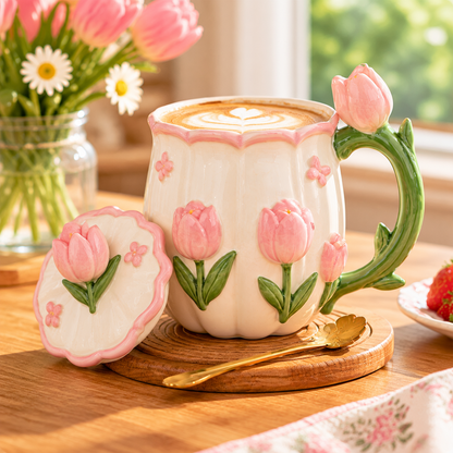 mugfolkery® Tulip Flower Ceramic Coffee Mug
