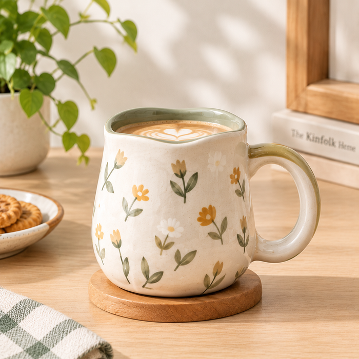 mugfolkery® Floral Ceramic Coffee Mug