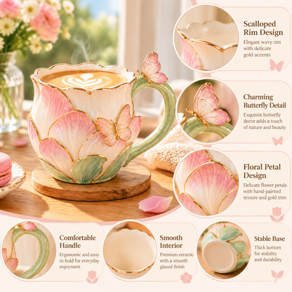 mugfolkery® Butterfly Bloom Ceramic Coffee Mug