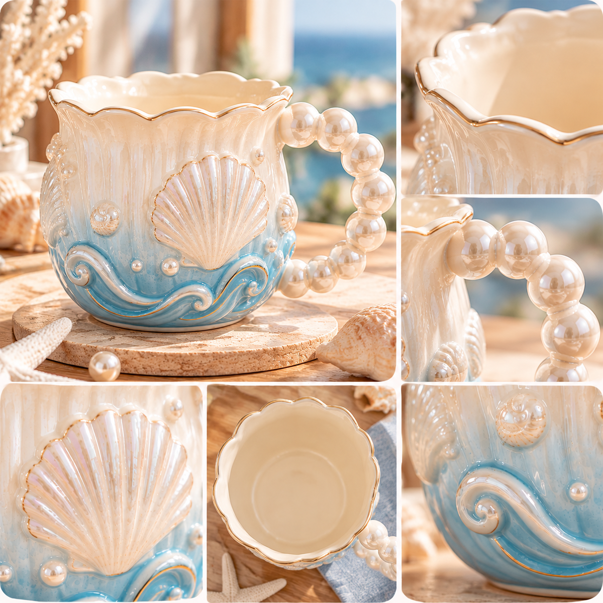 mugfolkery® Seashell Pearl Ceramic Coffee Mug