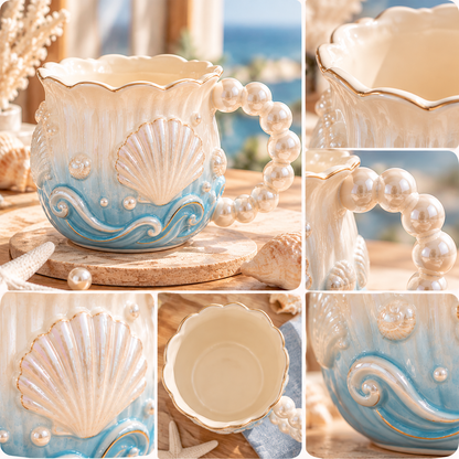 mugfolkery® Seashell Pearl Ceramic Coffee Mug