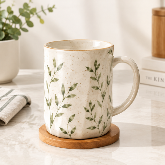 mugfolkery® Botanical Leaf Ceramic Coffee Mug